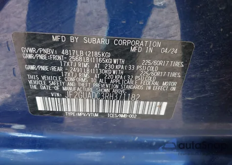 2024 Subaru Crosstrek Premium from USA, damaged, VIN JF2GUADC3RH371182